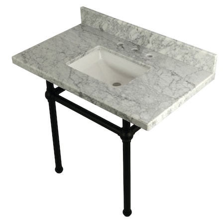 36X22 Carrara Marble Vanity Top W/Brass Feet Combo, Carrara Marble/Blk